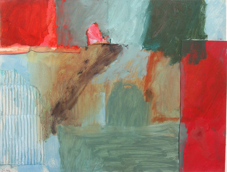 In the Garden (II), 2002, Relief-Collage, Öl auf Papier, 31,9 x 41,9 cm