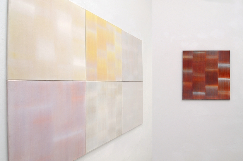 Lichtspuren Elemente, 2009, Acryl, Baumwolle, je 60 x 50 cm, Galerie Nero, Wiesbaden
